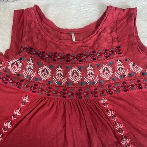 Free People Embroidered Red Sleeveless Top